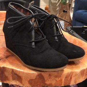 Faux Suede Black Wedge Booties